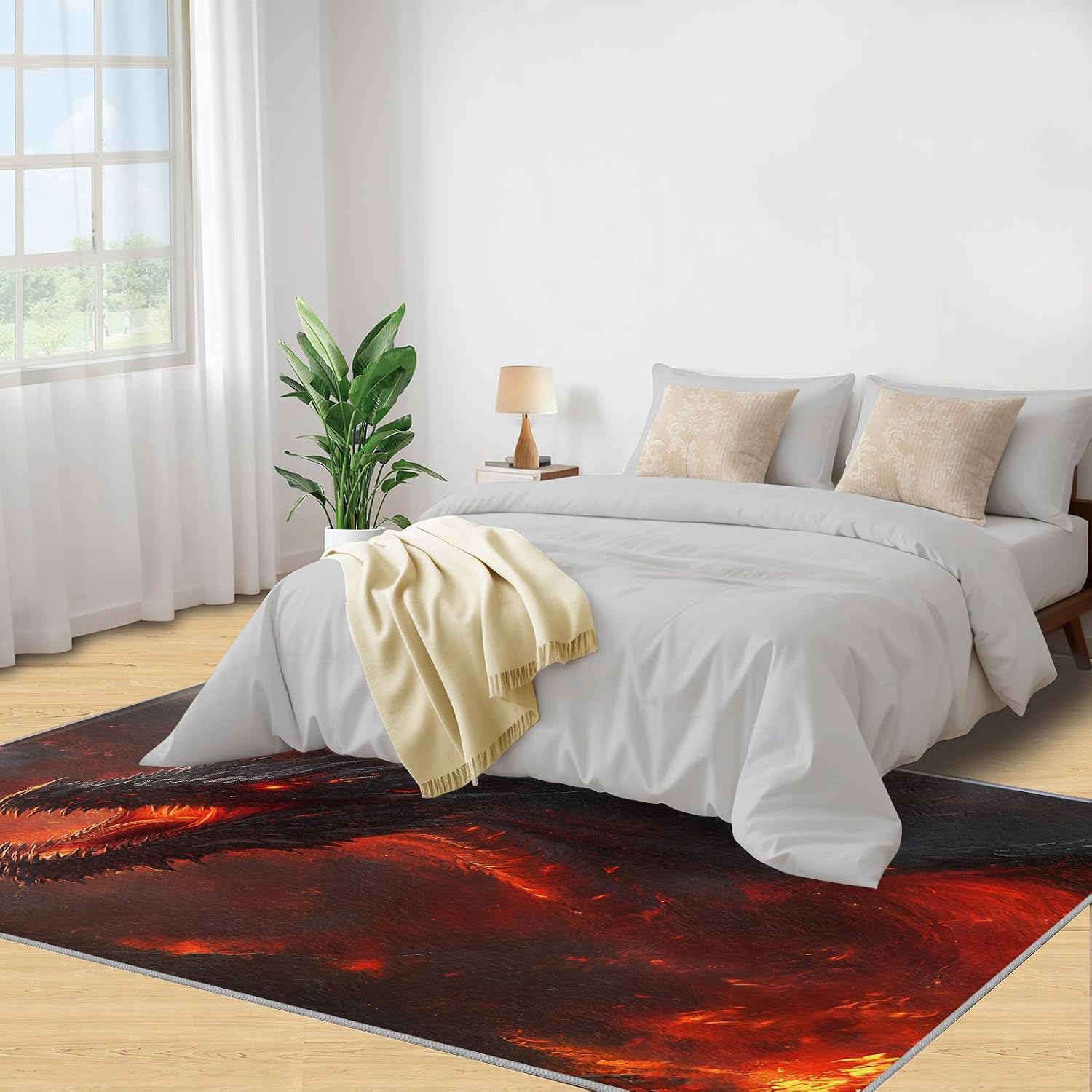 Dragon Rug 6x8-6x8 Rug, Western Washable Rugs for Living Room, Medieval Carpet, Magical Animal Non-Slip Area Rugs for Bedroom, Fantasy Animal Carpet, Western Dragon Home Decor