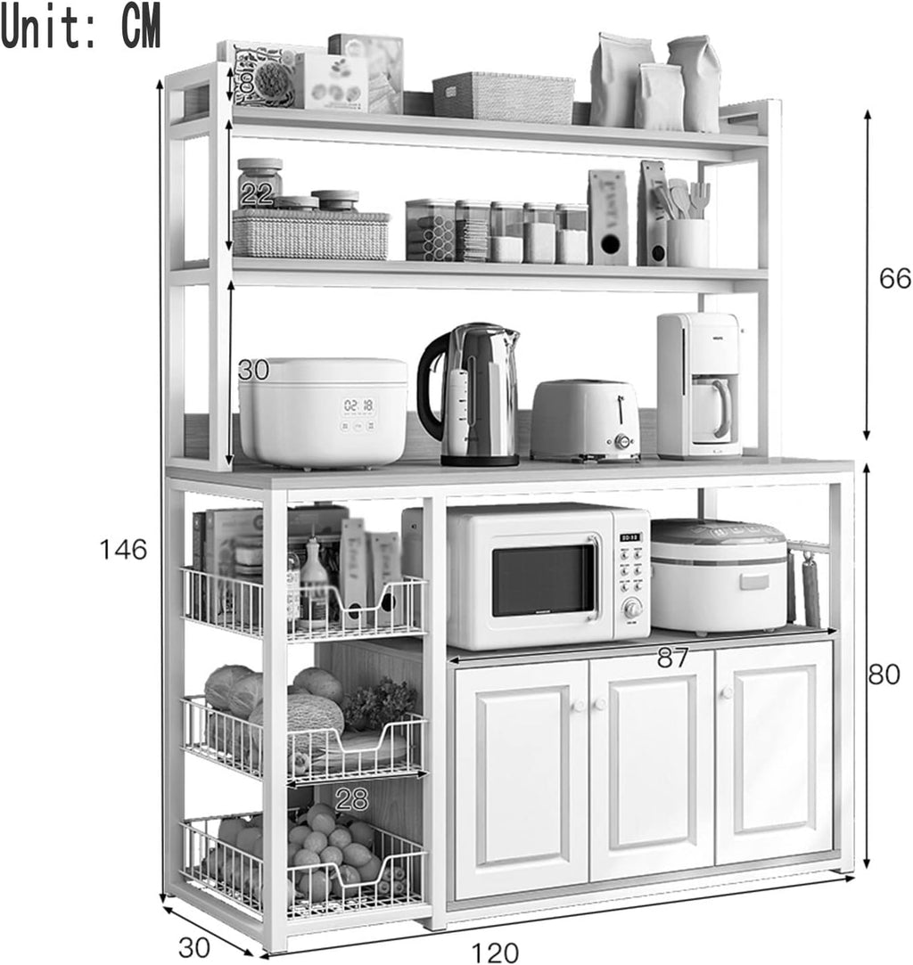 Kitchen Organizer Rack, Ndustrial Microwave Stand Baker's Rack 5-Tier Utility Storage Shelf Free Standing Coffee Stand (White White)