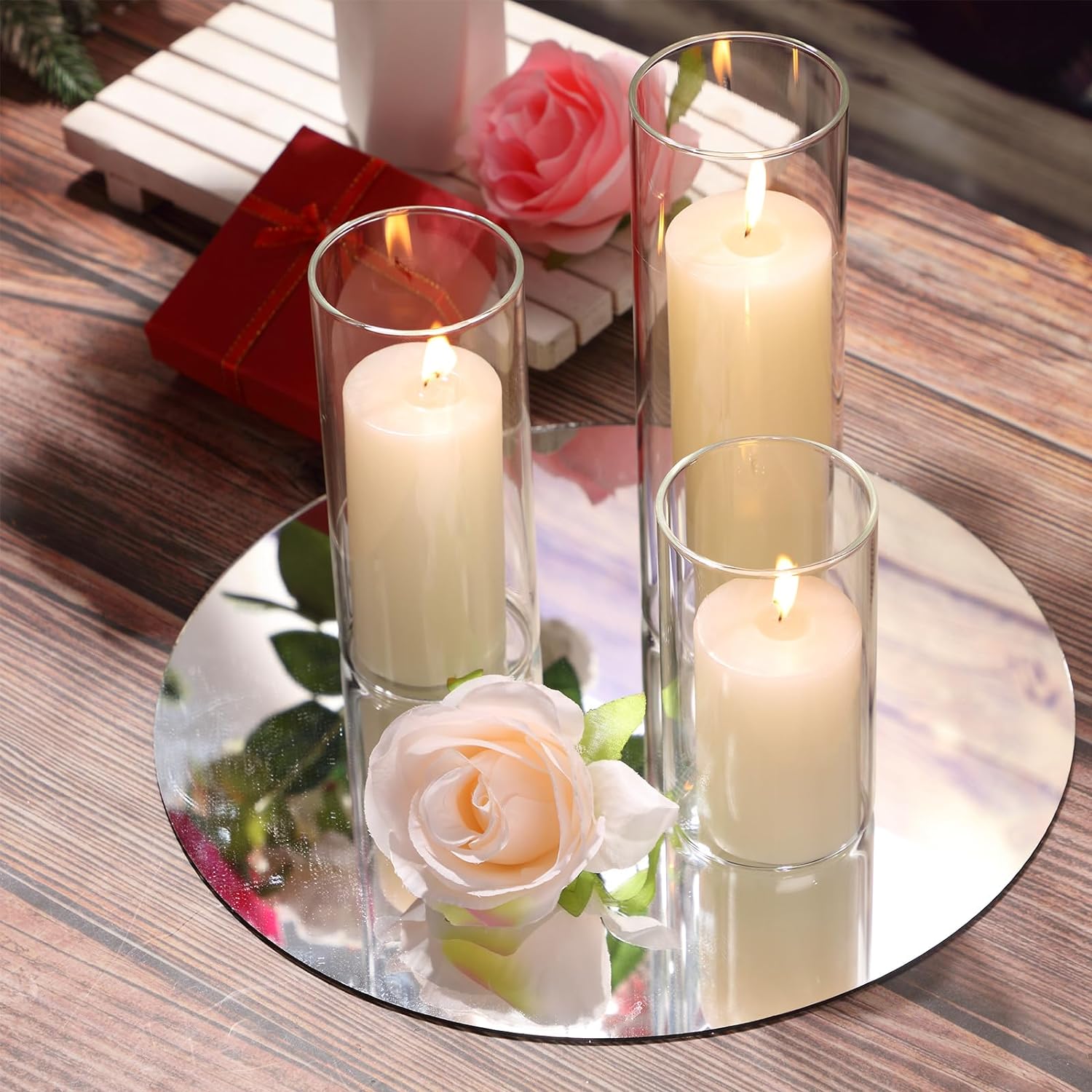 Shihanee 108 Pcs Pillar Candles and Glass Cylinder Vases Clear Cylinder Holders for Slim Pillar Candles Table Decorations, Total 54 Sets(Ivory White,108 Pcs)