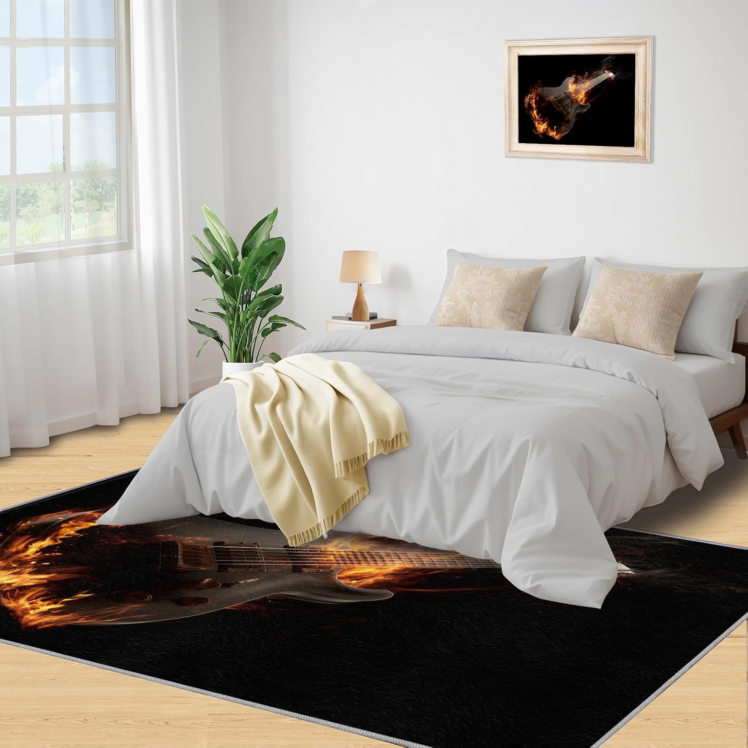 Guitar Area Rug - Musical Instrument Guitar Home Decor Rug - Music Bedroom Rugs, Indoor Non Slip Carpet for Music Classroom Studio Band 6x8ft