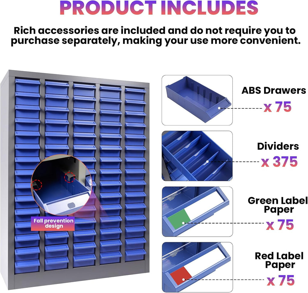 100 Drawers Space-Saving Bolt Bins and Parts Cabinet, 25.8″L×8.66″W×46″H Professional Nut and Screw Organizer, Keeps Garage Tools Neatly Stored