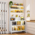 6-Tier Microwave Storage Stand Free Standing Kitchen Bakers Rack Adjustable Metal Kitchen Cabinet with Tabletop Large Black Storage Unit for Home Kitchen,White,100cm
