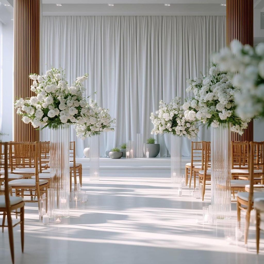 Efavormart 2 Pack Ribbed Cylinder Floor Vases – 40' Tall Oversized Clear Glass Vases for Grand Venue Displays & Lobbies