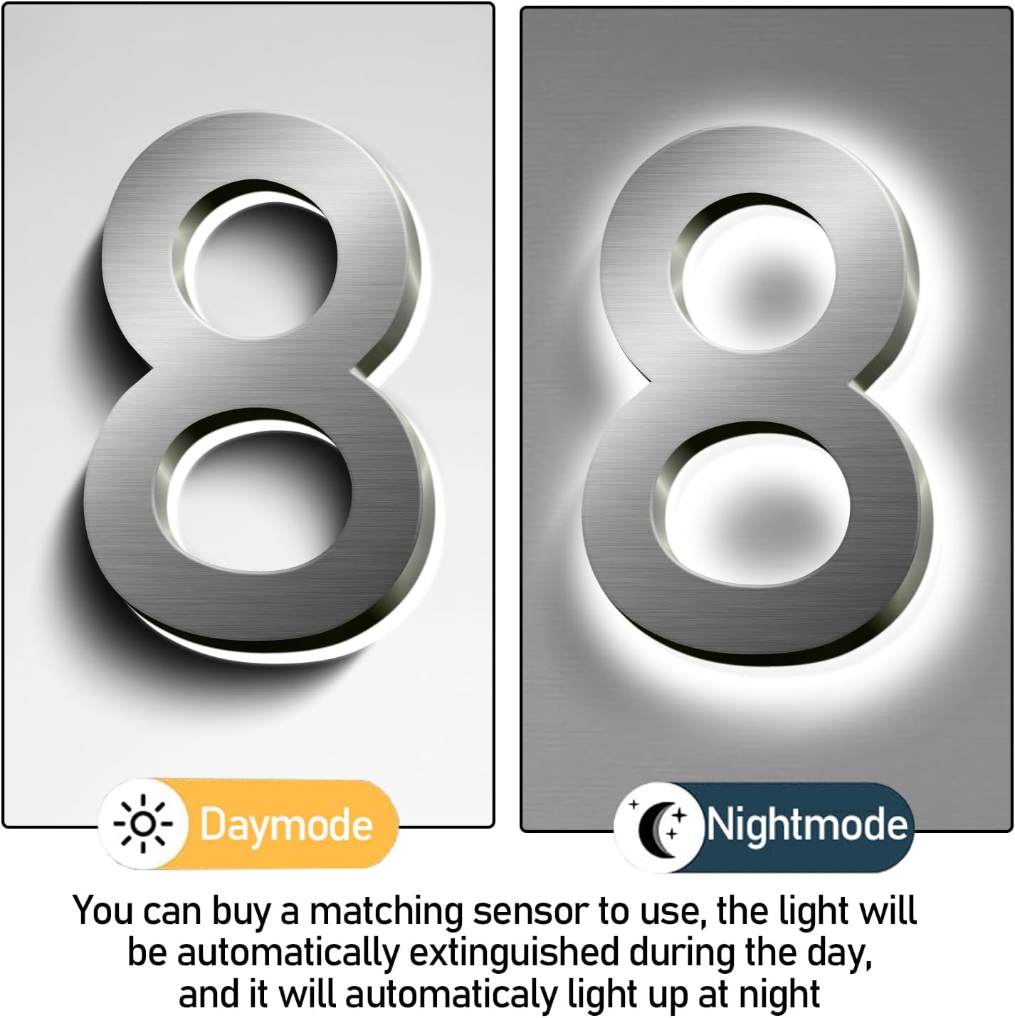 Backlit LED House Numbers For Outside 20', Modern Illuminated Home Address Numbers, Large Metal Lighted Address Numbers Signs For House, Brushed Silver, White Light,R