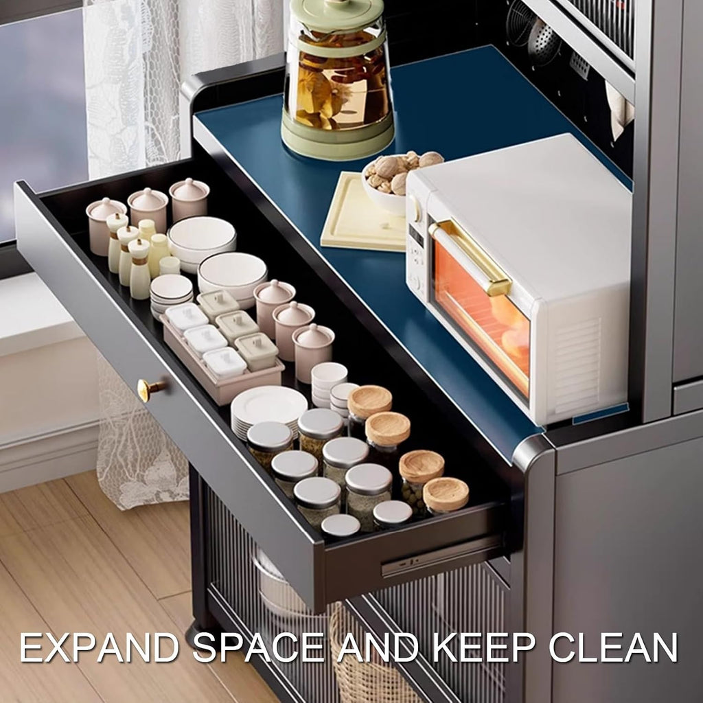6 Tier Bakers Racks with Storage For Kitchens, Kitchen Pantry Hutch with Countertop, with 4 Hooks, Extended Vertical Space(White,80cm)