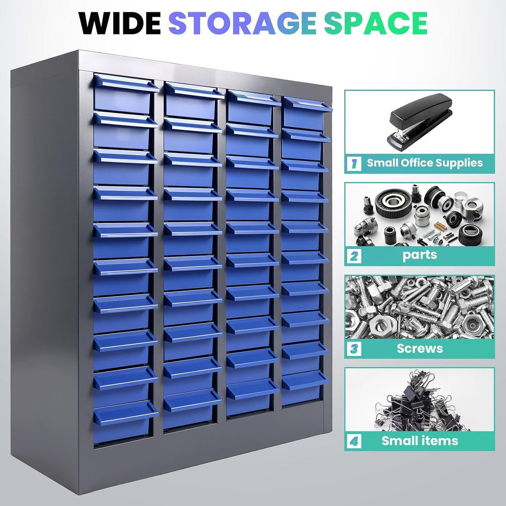 40 Drawers Heavy-Duty Alloy Steel Nut and Bolt Organizer with 200 Dividers & 80 Label Slots, ABS Drawers Material Parts Cabinet, Screw and Bolt Bins Organizer for Garage Workshop Shop Storage