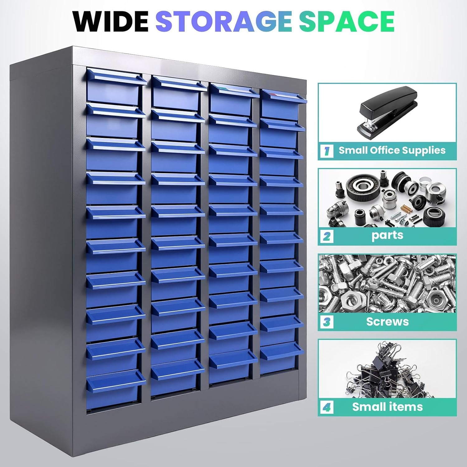 40 Drawers Heavy-Duty Alloy Steel Nut and Bolt Organizer with 200 Dividers & 80 Label Slots, ABS Drawers Material Parts Cabinet, Screw and Bolt Bins Organizer for Garage Workshop Shop Storage