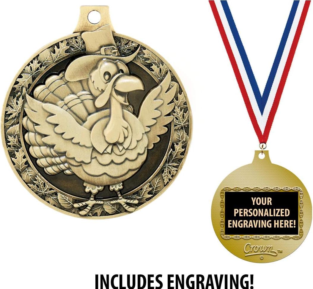 Crown Awards Turkey Medals, 2' Gold Turkey Medal Award with Free Custom Engraving Prime