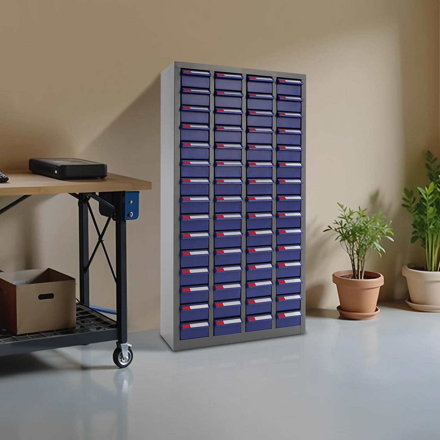 60 Drawer Bolt and Nut Tool Storage Cabinet, Hardware Tool Storage Cabinet, Steel Parts Process Storage Organizer, for Storing Tools, Metal and Electronic Components (Blue)