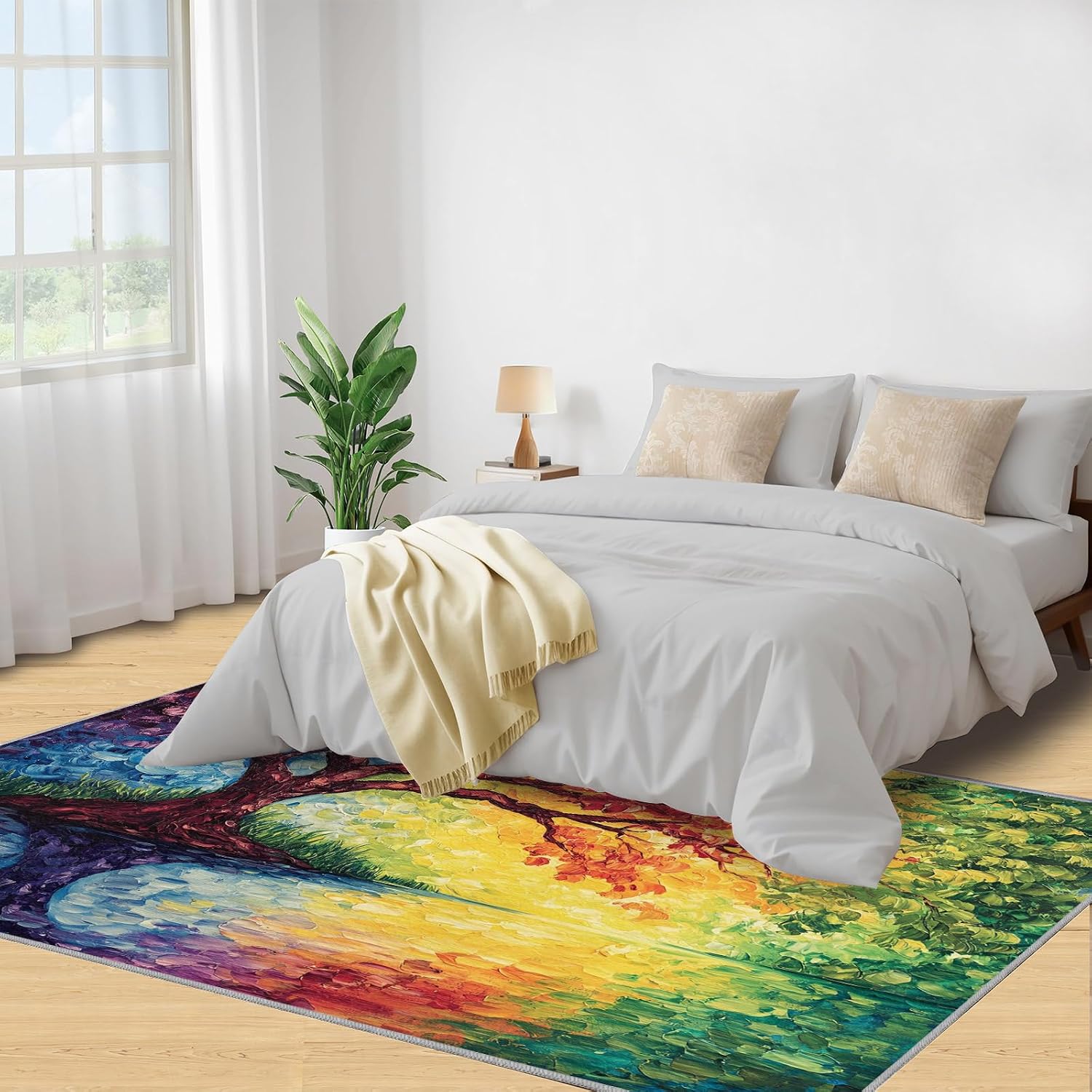 Colorful Tree Area Rug 6x8 - Tree of Life Large Rugs for Living Room, Abstract Oil Painting Carpet Area Rug for Girls Bedroom Kids Room Basement Office Classroom