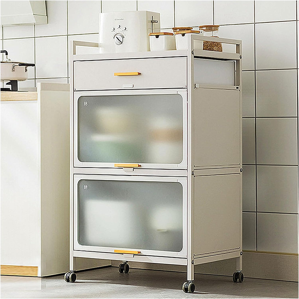 5 -Tier Kitchen Hutch with Flip Door Cabinet, Bakers Rack with Drawers, Coffee Cabinet Bar, Microwave Cart with Brakeable Casters, Pantry Cabinets for Kitchen Storage,White,60×102cm/23.6×40in