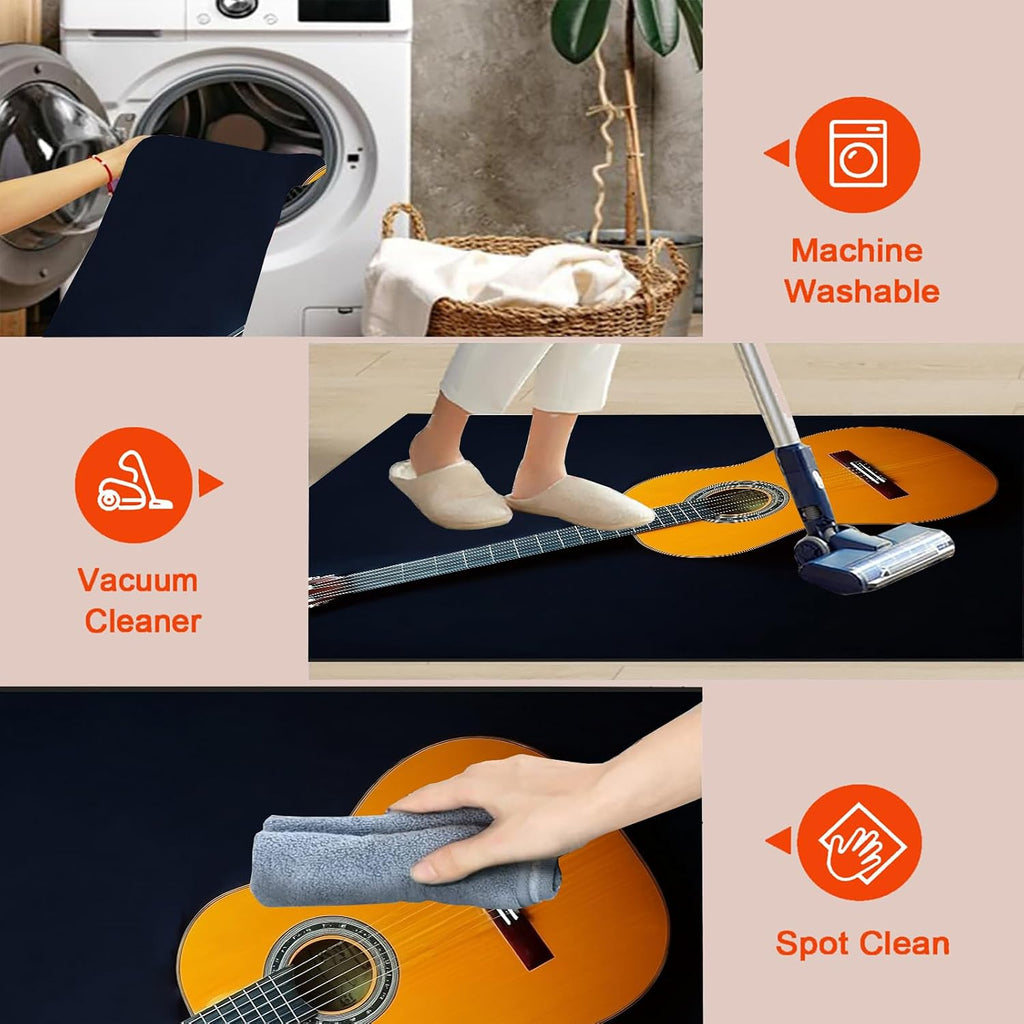 Living Room Rug 5'3' x 7'6' Orange Color Area Rug Machine Washable Musical Theme Carpet Non Slip Acoustic Guitar Indoor Large Rugs for Bedroom,Classroom,College Dorm,Farmhouse,Kids Playroom
