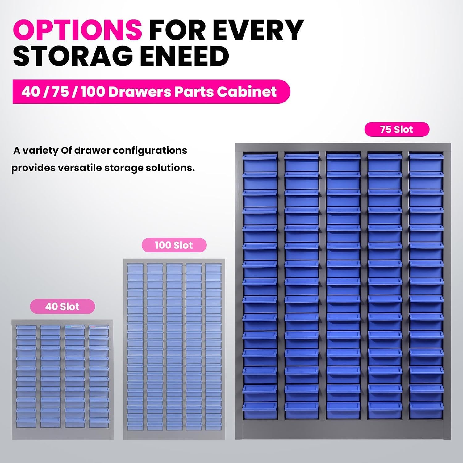 75-Drawer Parts Cabinet, Spill-Proof Bolt Bin Organizer with Removable Dividers, ABS Material Small Parts Cabinet, for Hardware and Craft Supplies Storage in Garage Workshop (25.8×7.8×35.4Inches)
