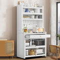 6 Tier Bakers Racks with Storage For Kitchens, Kitchen Pantry Hutch with Countertop, with 4 Hooks, Extended Vertical Space(White,80cm)
