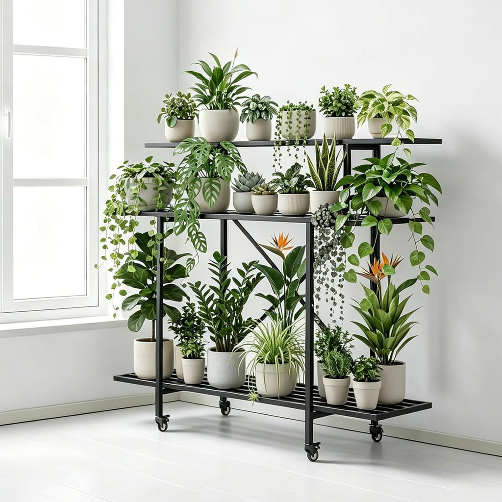 Zhongma 3 Tier Heavy Duty Plant Stand with Wheels (L45.67xW17.32xH41.73 with Wheels)