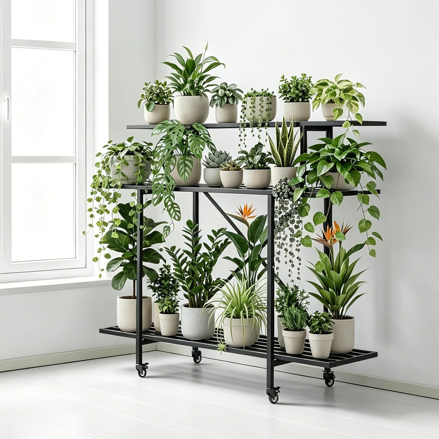 Zhongma 3 Tier Heavy Duty Plant Stand with Wheels (L45.67xW17.32xH41.73 with Wheels)