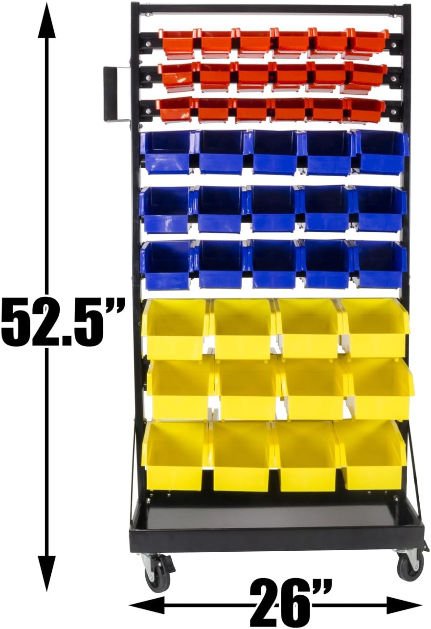 TLPB05 90 Parts Bin Shelving Storage Organizer with Locking Wheels for Shop Garage and Home