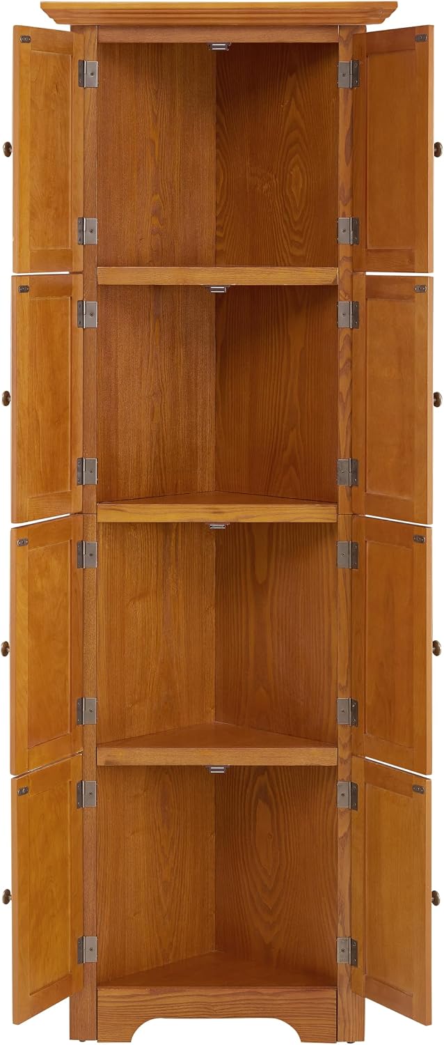 72' Sturdy Freestanding Storage Cabinet, Kitchen Storage Bakers Rack with Tiered Shelves, Utility Food Cupboard with Spacious Doors for Kitchen, Bathroom, Living Room, Oak