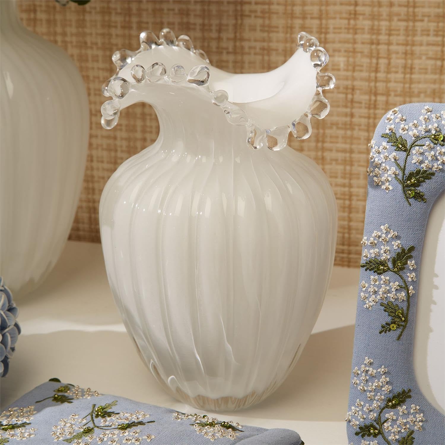 Two's Company Glass Pearl White Vases, 10.5-Inch, Set of 2