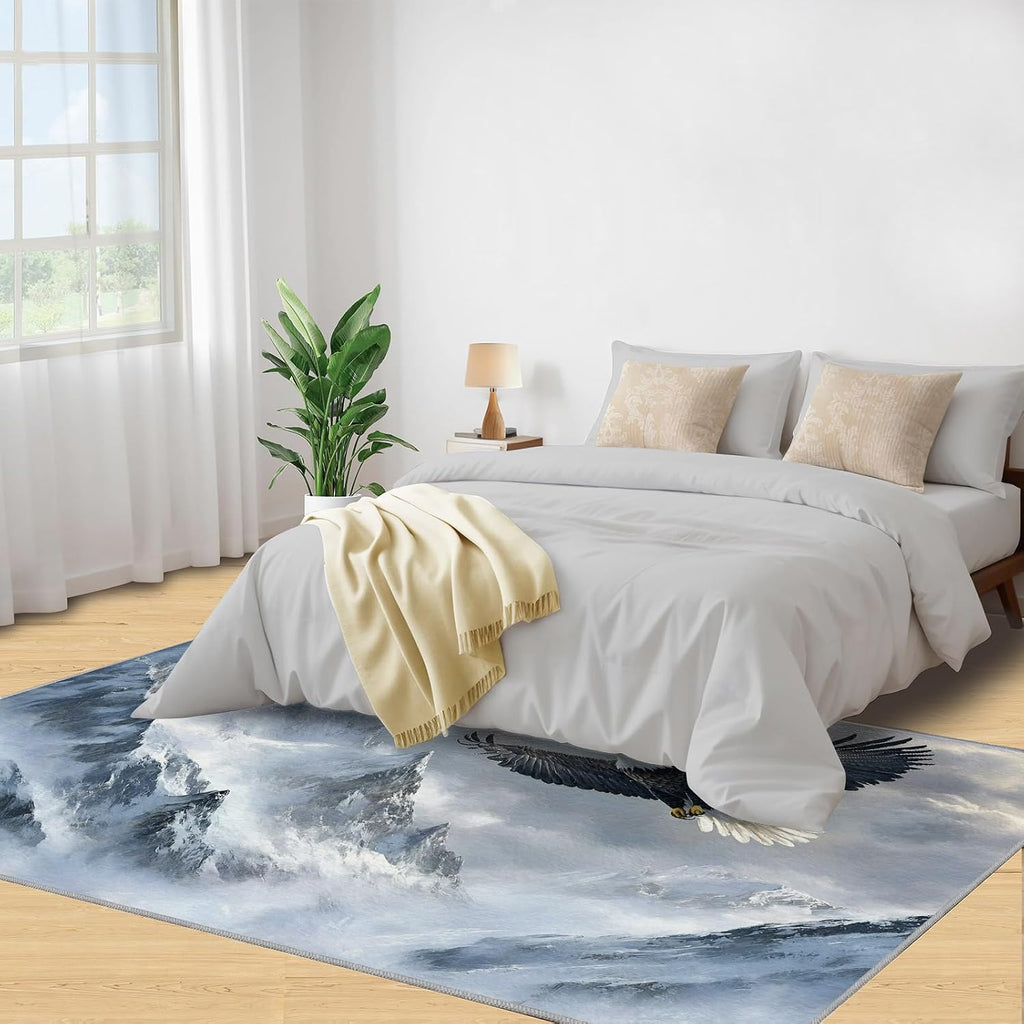 Bald Eagle Area Rug 6x8 - Snow Mountains Large Rugs for Living Room, Wild Animals Carpet Area Rug for Girls Bedroom Kids Room Basement Office Classroom