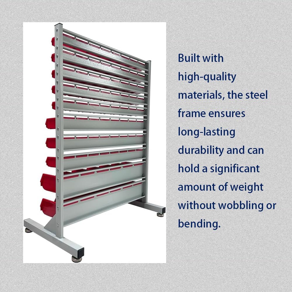 JZD Metal Bin Rack Storage Organizer System, Heavy Duty Steel Frame, 76 Bins for Tools Hardware Nut Bolt, Garage Workshop Factory