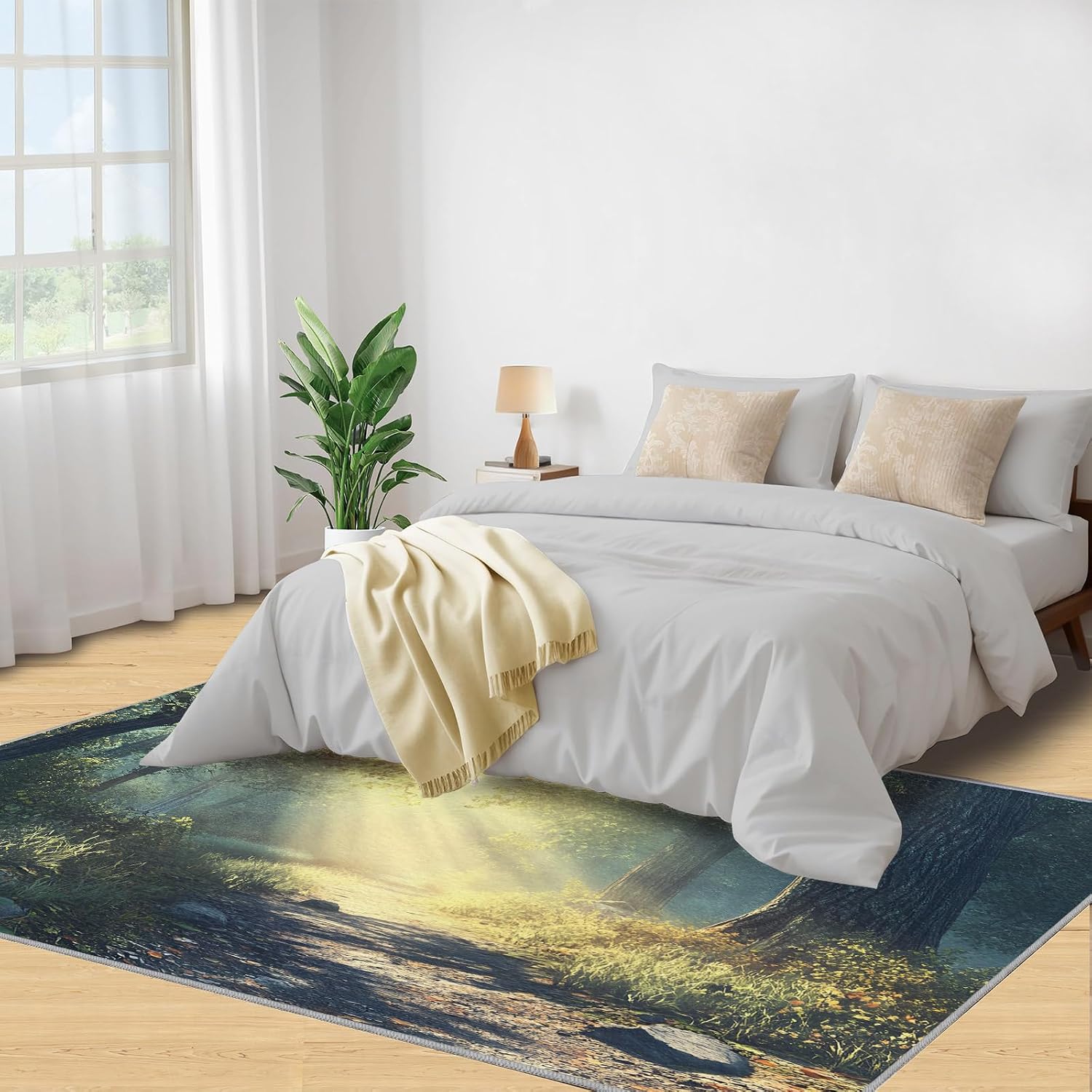 Forest Rugs for Bedroom, Forest Trail Rug 6x8, Natural Scenery Dining Room Rugs Washable & Non Slip Large Carpet for Home Decor