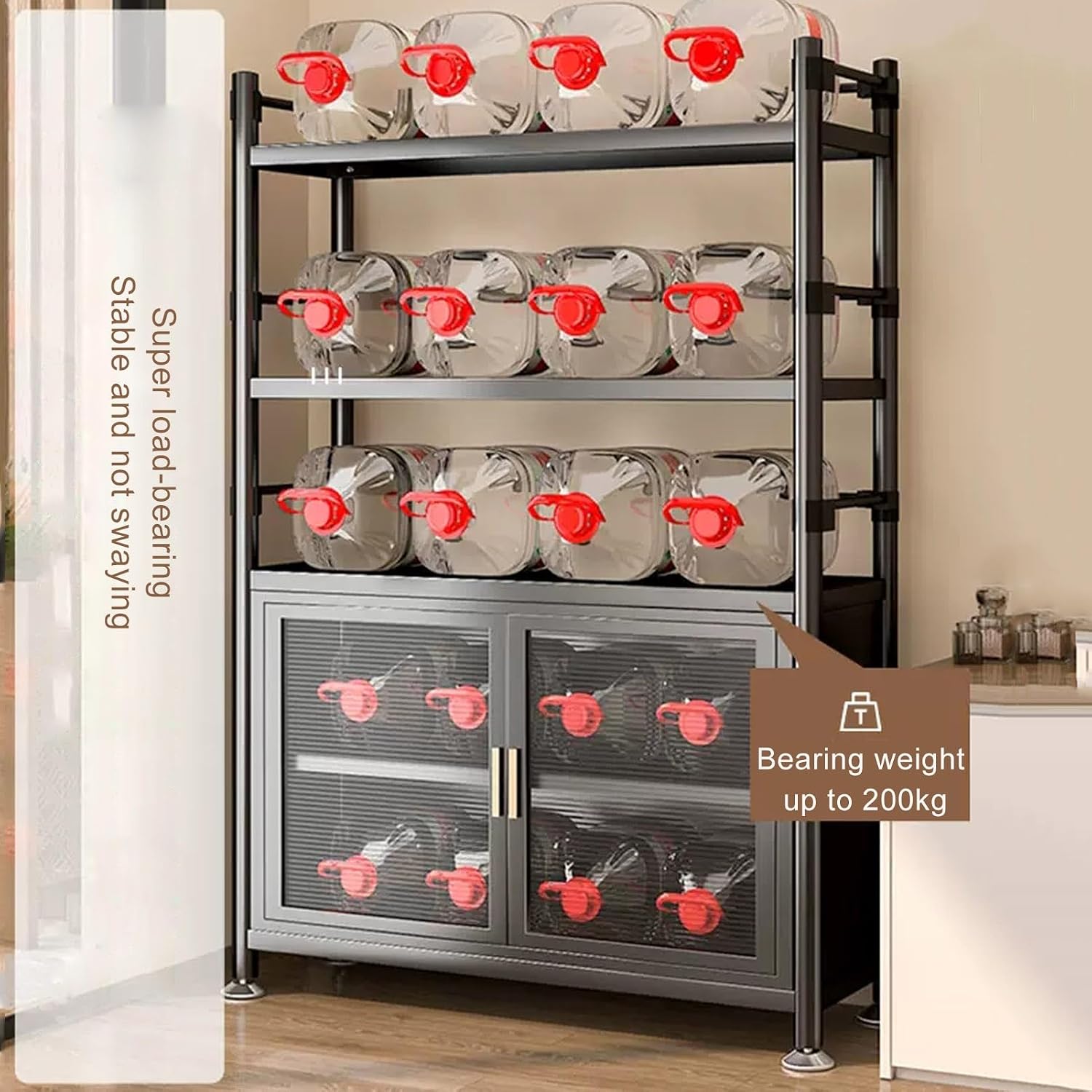 ,Height Adjustable Bakers Rack with Storage,Metal Microwave Oven Stand for Dining Room Living Room,Storage Shelf,Black-60x40x81cm