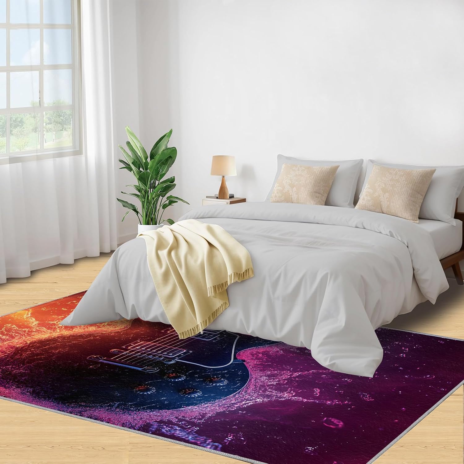 6x8 Electric Guitar Area Rug - Musical Instrument Large Rugs for Living Room, Carpet Area Rug for Girls Bedroom Kids Room Basement Office Classroom