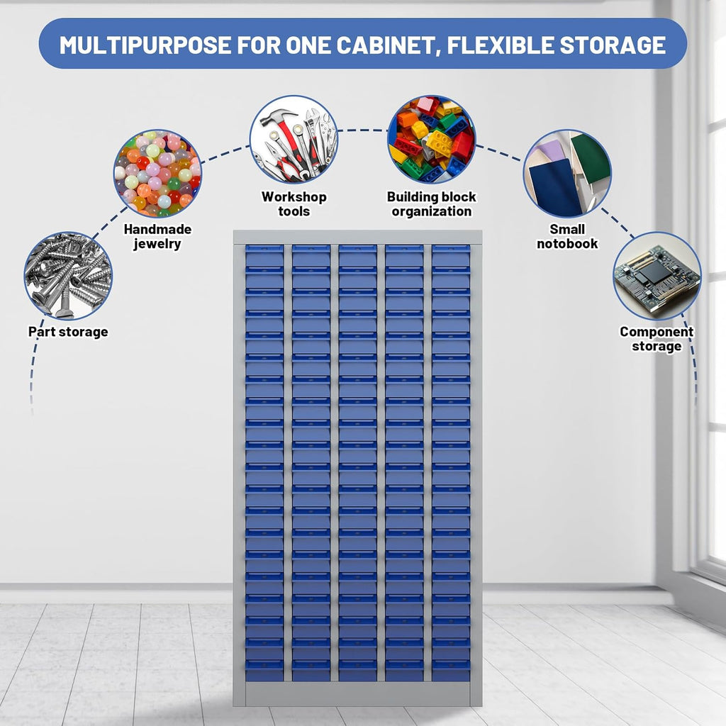 100-Drawer Parts Storage Cabinet – Multi-Purpose Organizer for Screws, Bolts, Nails, Craft Supplies, Legos, Makeup & Tools – Compact Plastic Drawer Unit for Garage, Workshop, Classroom & Home