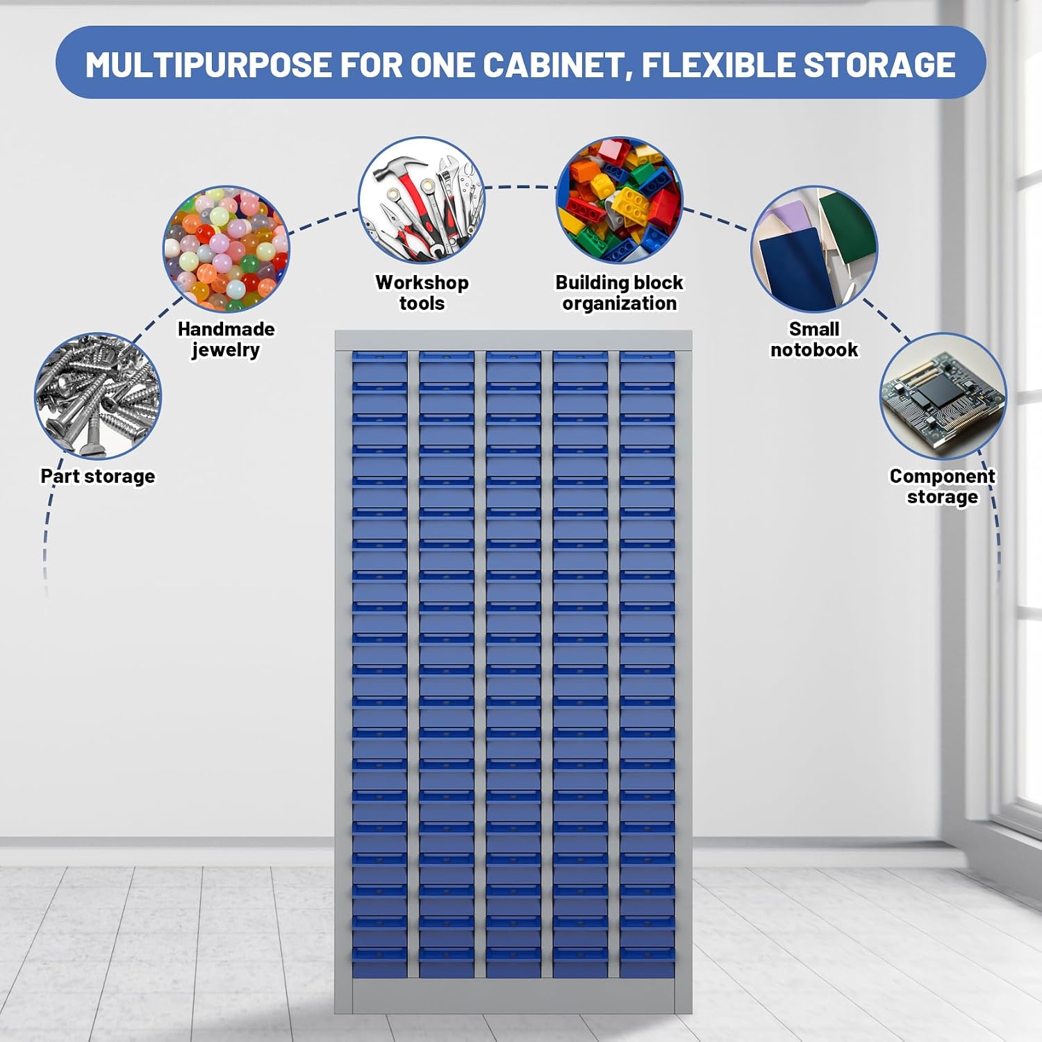 100-Drawer Parts Storage Cabinet – Multi-Purpose Organizer for Screws, Bolts, Nails, Craft Supplies, Legos, Makeup & Tools – Compact Plastic Drawer Unit for Garage, Workshop, Classroom & Home