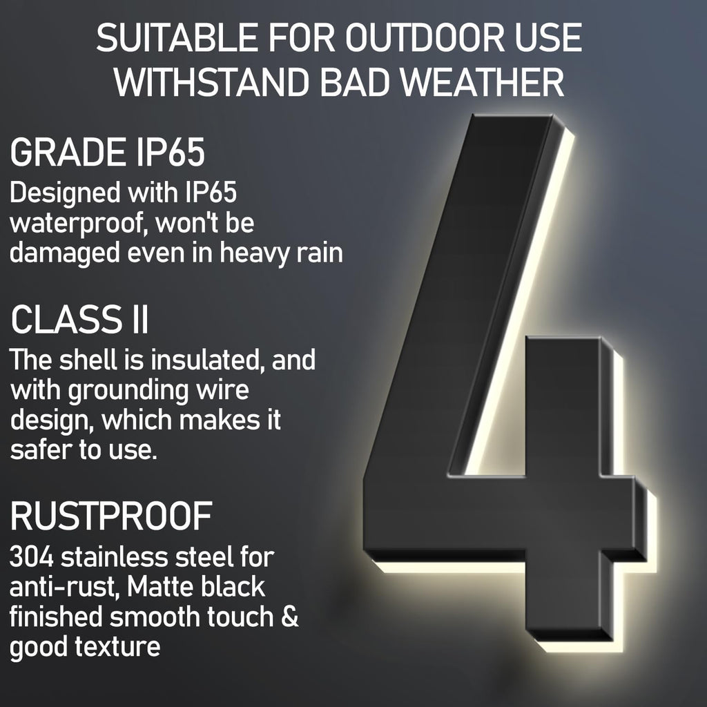 Illuminated House Address Numbers Signs, Stainless Steel,Up-Scale Modern Look, Backlit LED Illuminated Home Address Number, Lighted House Numbers For Outside,20 Inch/500mm,1