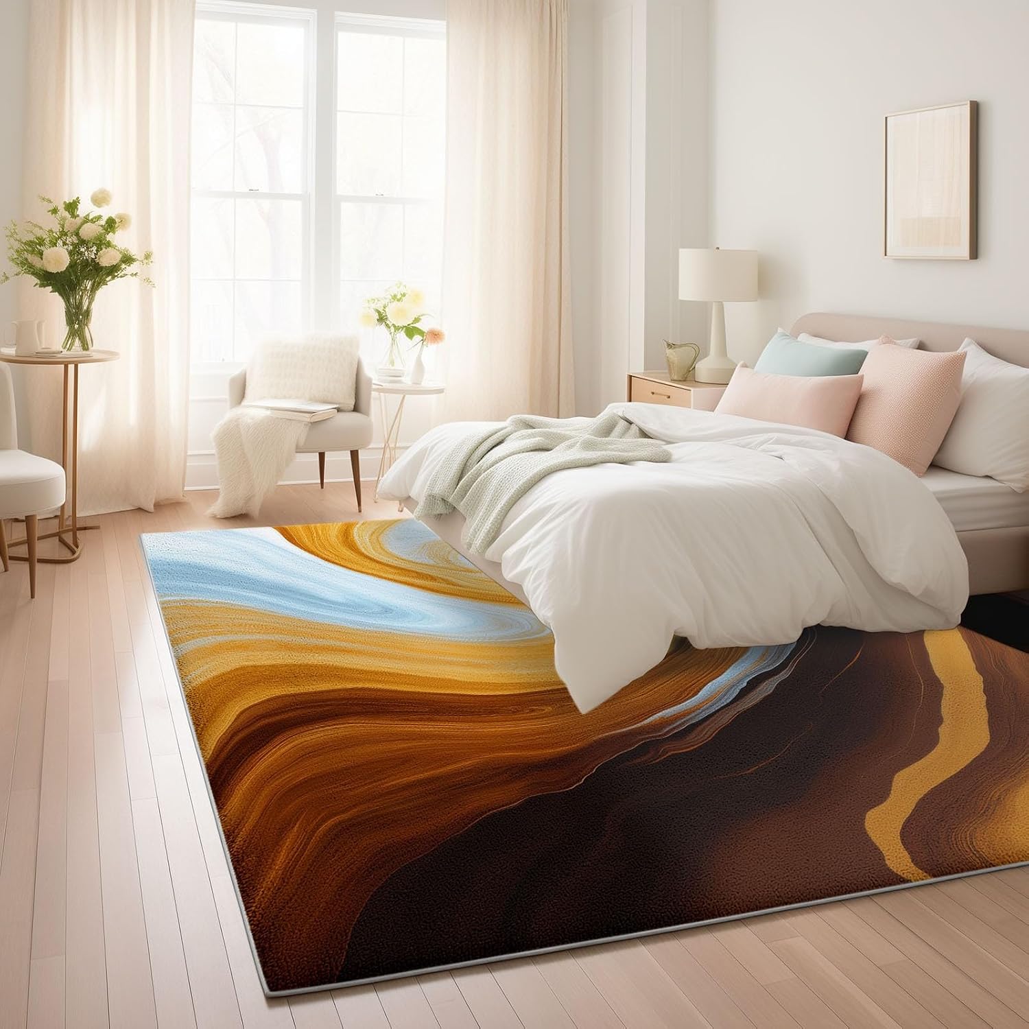 Abstract Art Soft Print Area Rug 5' x 7', Marble Swirls Waves Print Decor Washable Rug Non Slip Carpet Absorbent Mat for Kitchen Living Room Bedroom Entrance Carpet