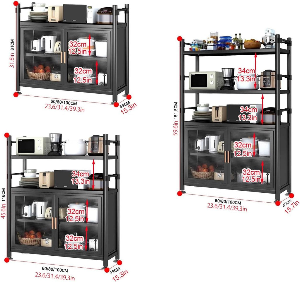 ,Height Adjustable Bakers Rack with Storage,Metal Microwave Oven Stand for Dining Room Living Room,Storage Shelf,Black-60x40x81cm