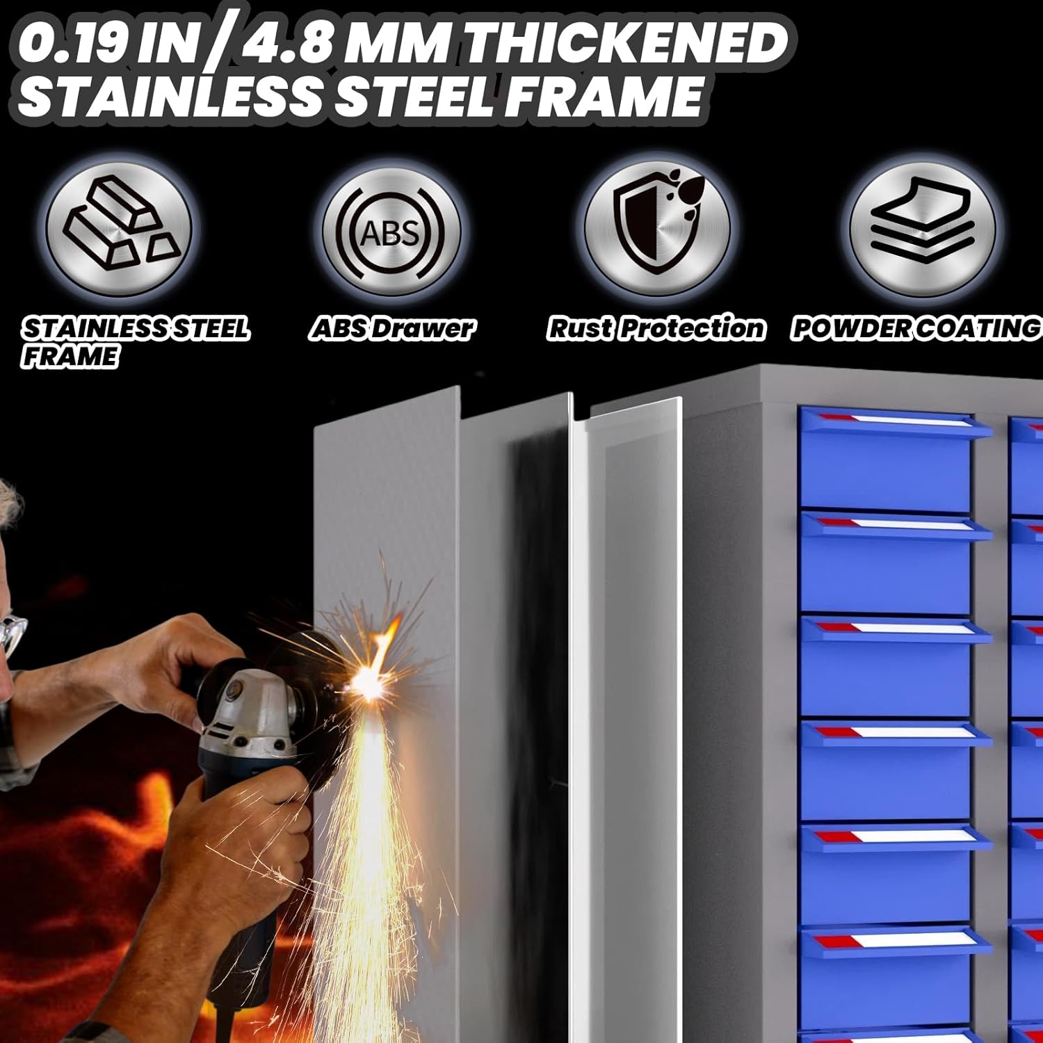 40 Drawers Bolt Bins Storage Cabinet with 200 Dividers & 80 Label Slots, Heavy-Duty Bolt and Nut Tool Storage Cabinet in Alloy Steel, Parts Cabinet with ABS Drawers for Workshop, Garage, Home