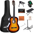 ADM Full Size Classical Nylon Strings Acoustic Guitar 39 Inch Classic Guitarra Starter Bundle for Adult with Free Lessons, Gig Bag, E-tuner, Footstool, Kids Student Beginner Kits (Sunburst, 39 Inch)
