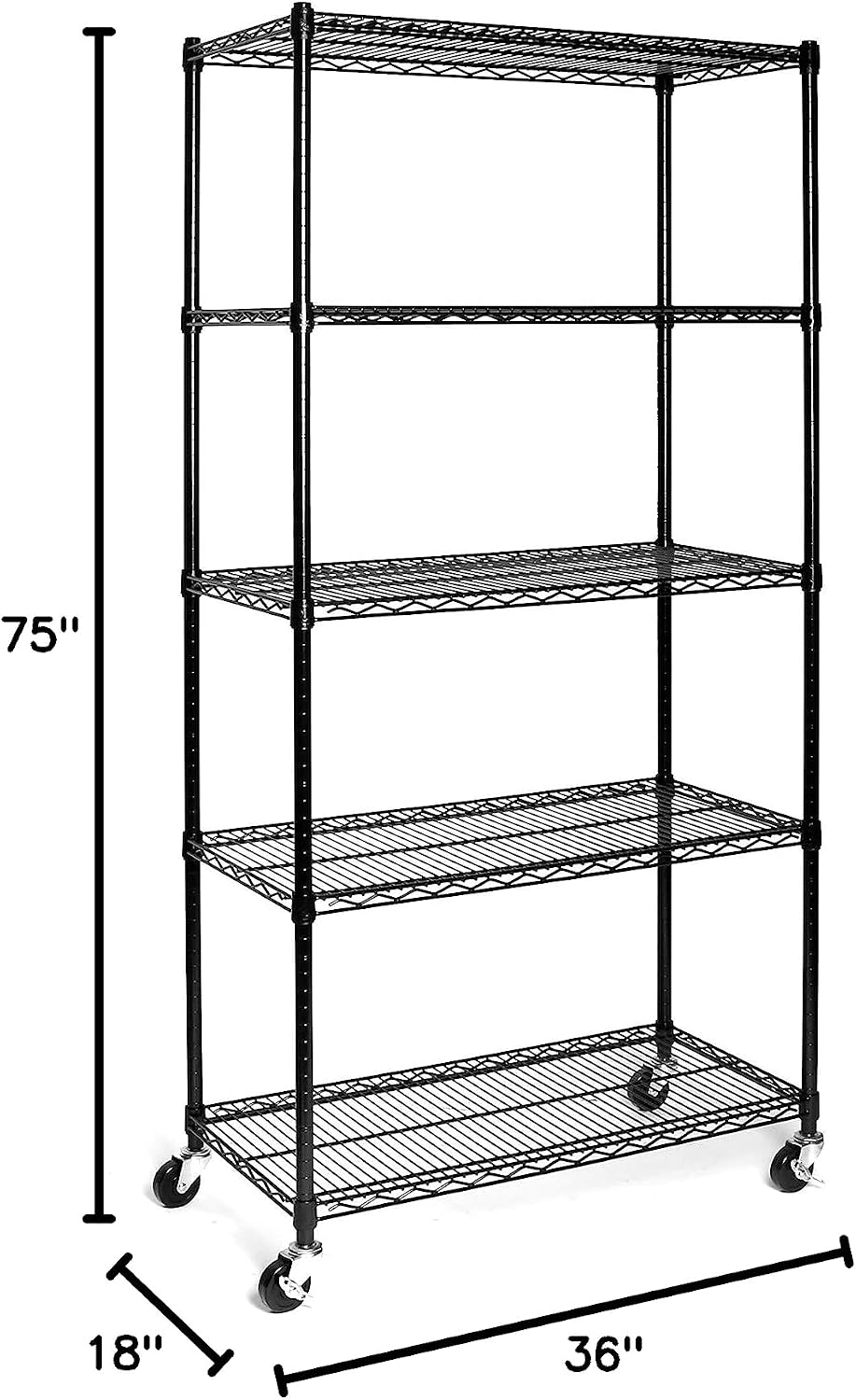 Seville Classics UltraDurable Heavy Duty NSF Solid Steel Wire Rack Storage Unit, Organizer for Garage, Warehouse, Office, Restaurant, Classroom, Kitchen, Black, 5-Tier Shelving, 36' W x 18' D