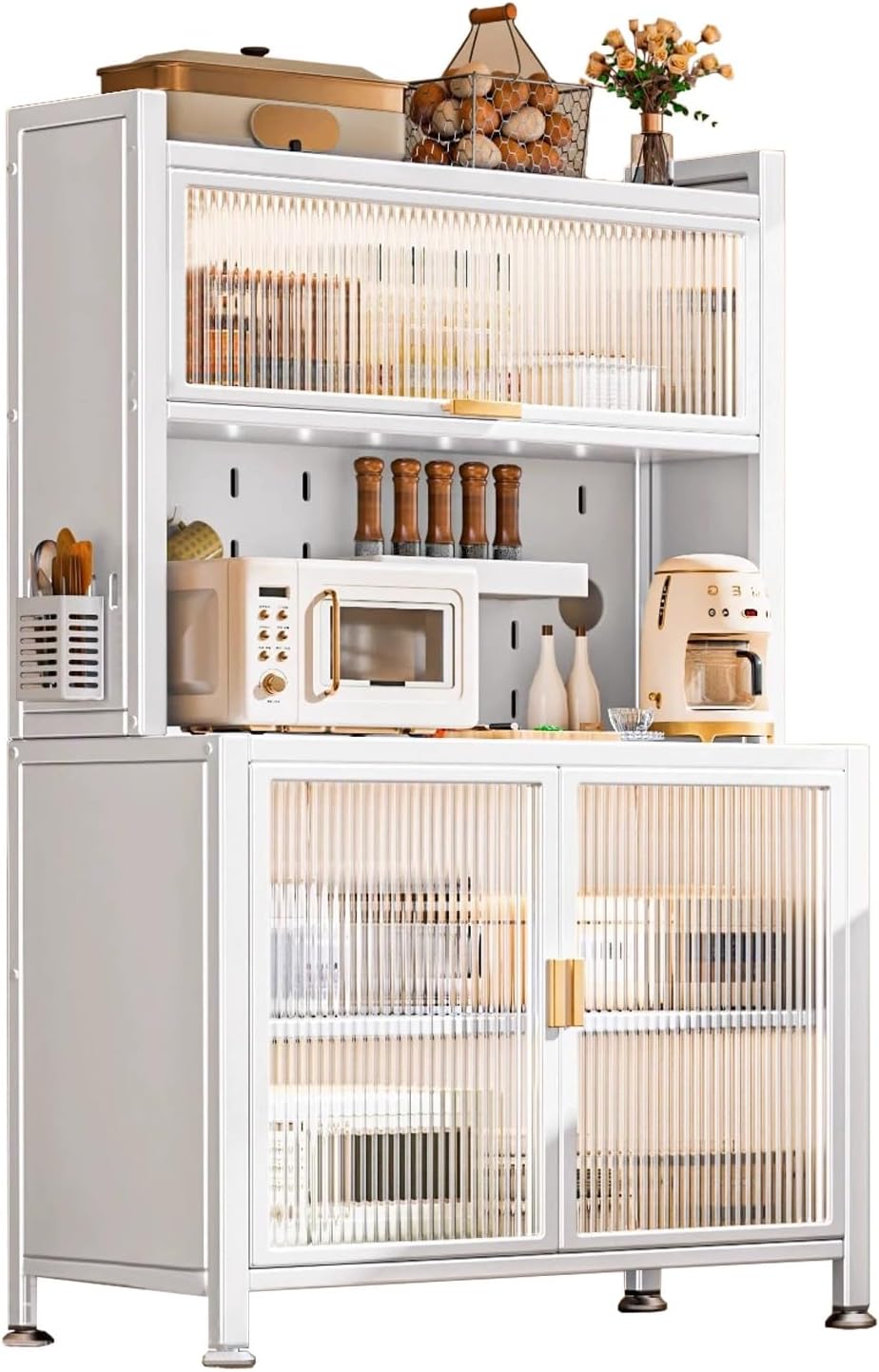 Baker Rack Kitchen with Hutch, Large Bakers Rack with Storage, 5-Tier Microwave Oven Stand, Expanded Space, Large Storage Capacity(White,60cm)