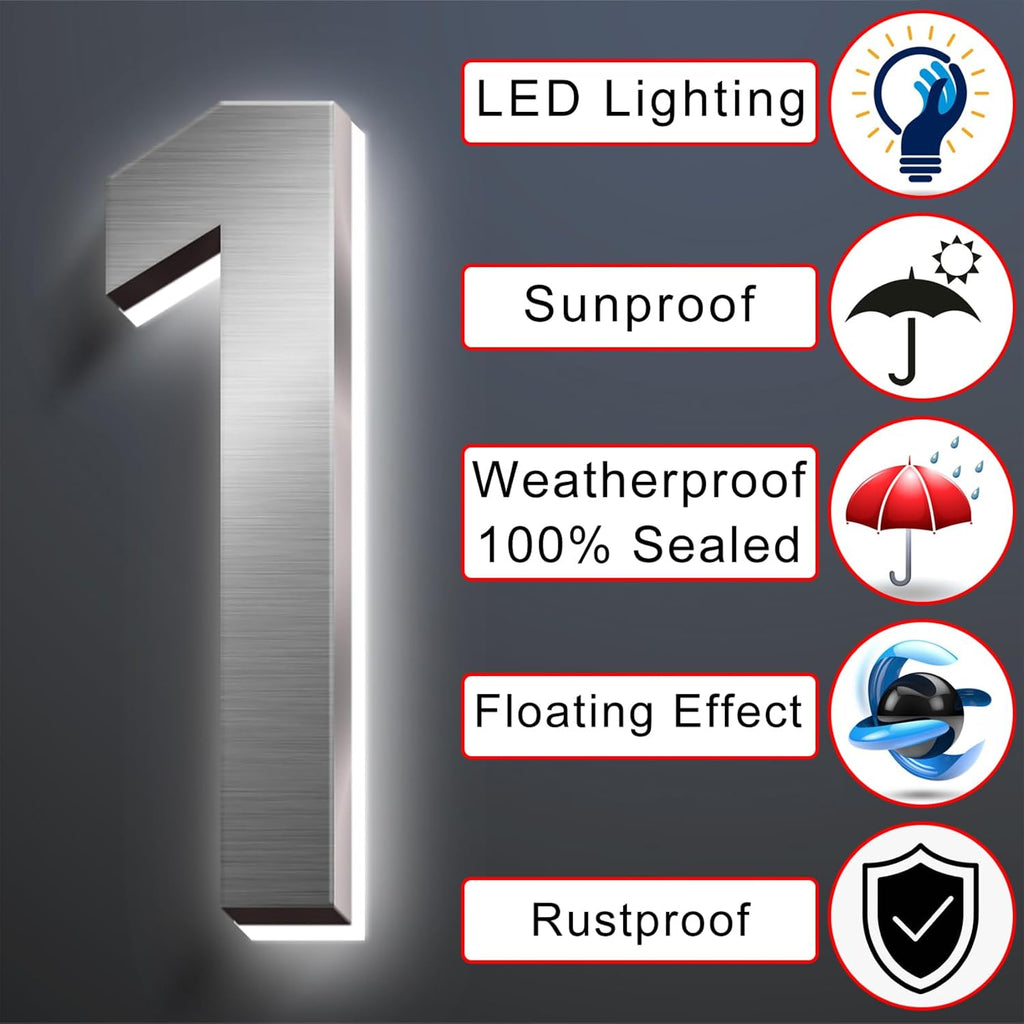 Illuminated Address Sign, House Numbers For Outside LED Illuminated Lighted Address Signs With Waterproof Cover Address Numbers For Street Yard Garden,14 Inch/350mm,2