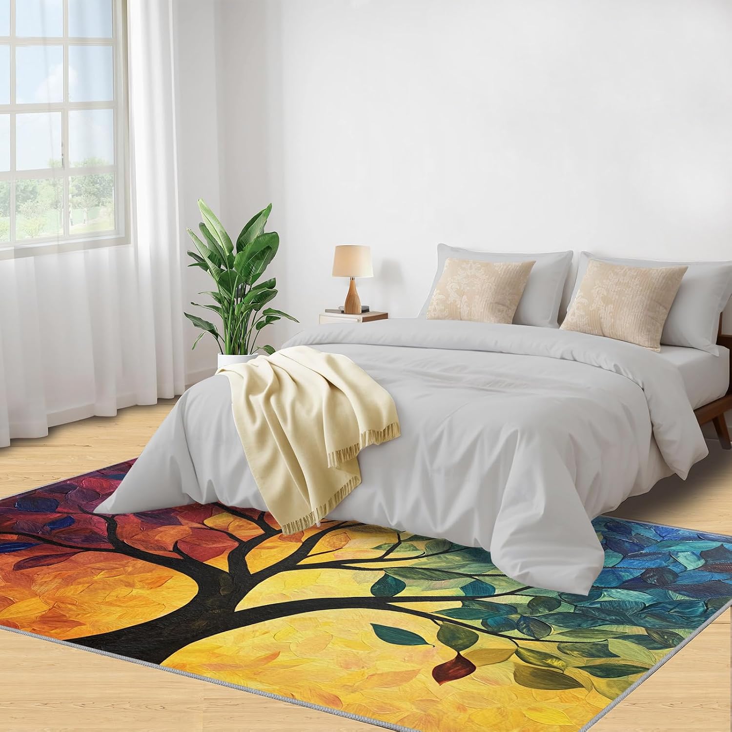Colorful Tree Area Rug 6x8 - Tree of Life Large Rugs for Living Room, Impressionist Oil Painting Carpet Area Rug for Girls Bedroom Kids Room Basement Office Classroom