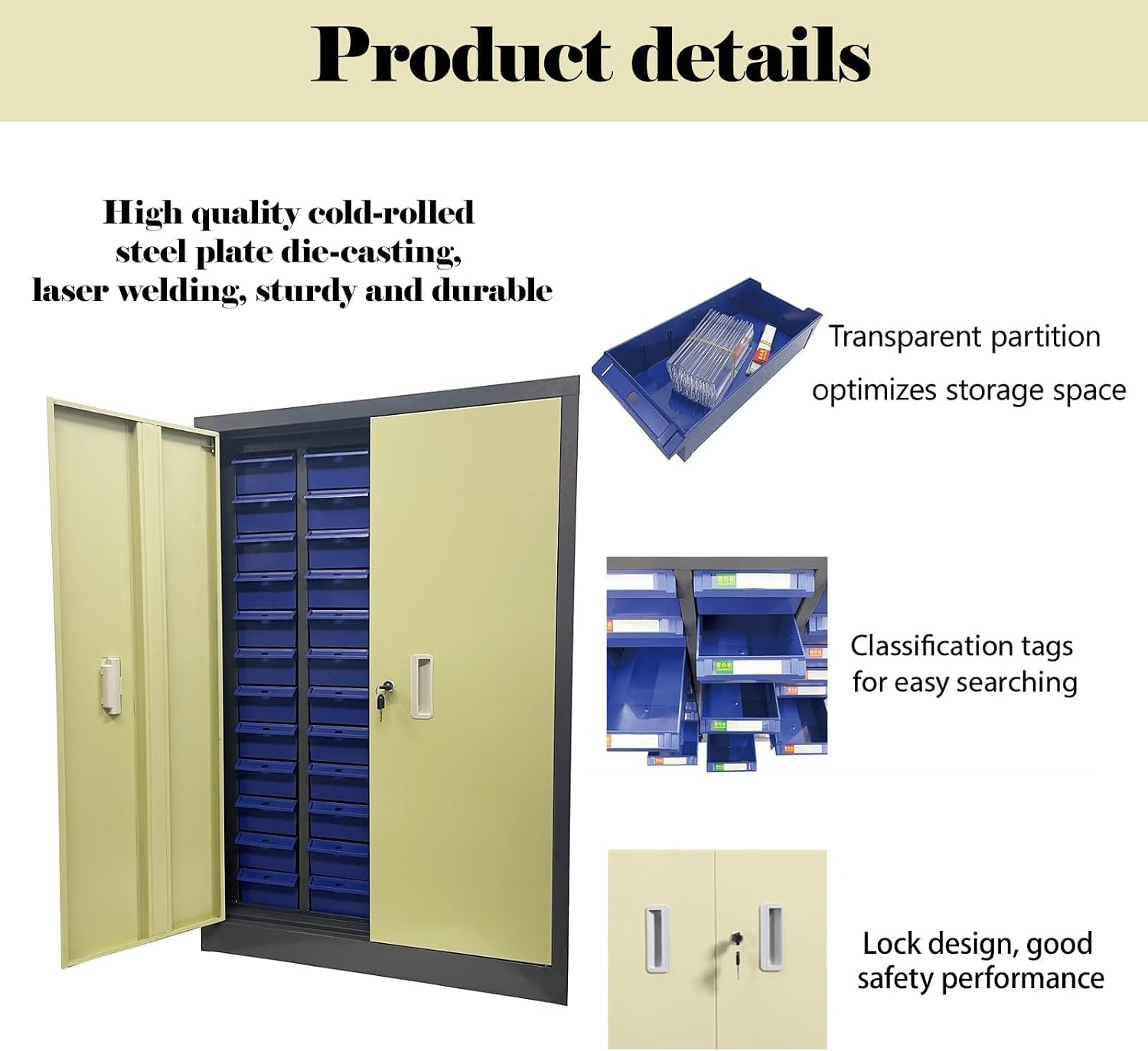 Parts Cabinet 48 Drawers, Plastic Bolt and Nut Tool Storage Cabinet, Hardware Organizer Box with Door for Storing Sample