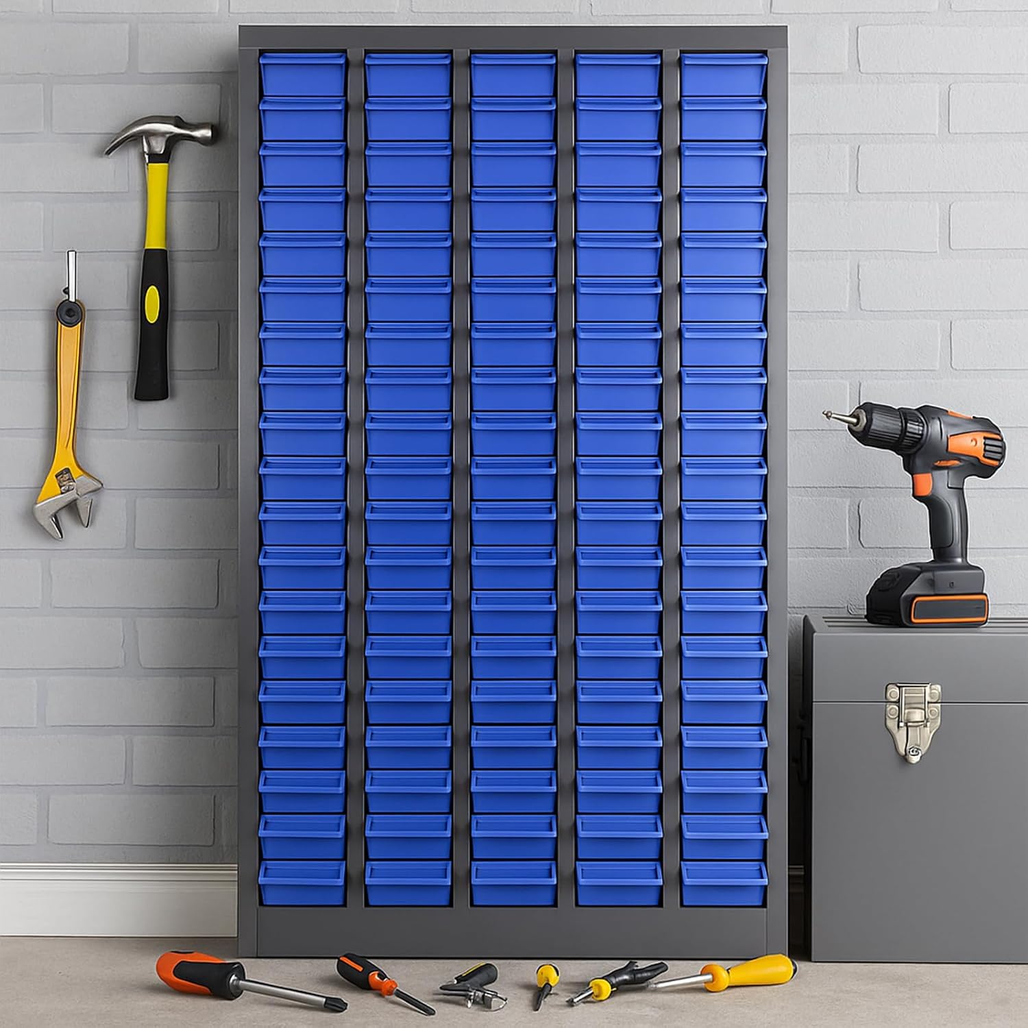 100-Drawer Nut and Bolt Organizer, Small Parts Organizer, Bolt Bin, Metal Storage Cabinet Tool Cabinet with Drawer for Garage, Workshop, Home Office