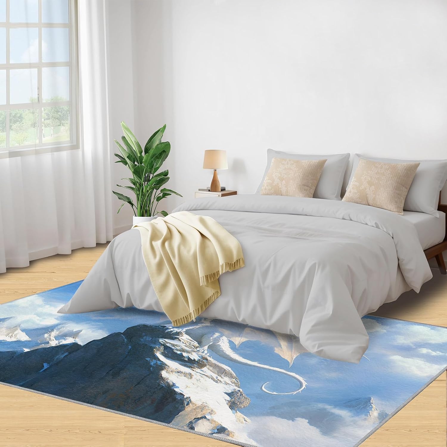 Dragon Rug - 6x8 Rug, Western Area Rugs for Bedroom, Flying Wildlife Rugs for Living Room, Magical Animal Washable Mat, Kids Carpet, Dragon Home Decor & Gifts
