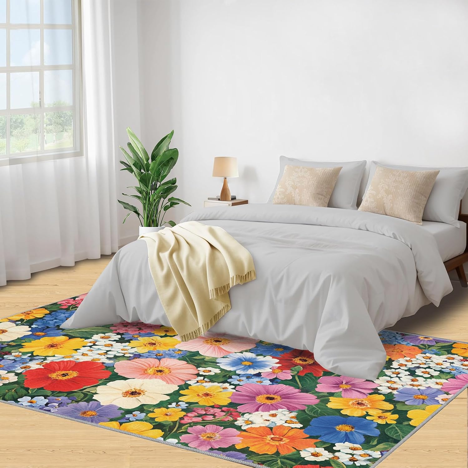Colorful Florals Rug 6x8 - Dense Florals Large Rugs for Living Room, Vibrant Flowers Carpet Area Rug for Girls Bedroom Kids Room Basement Office Classroom