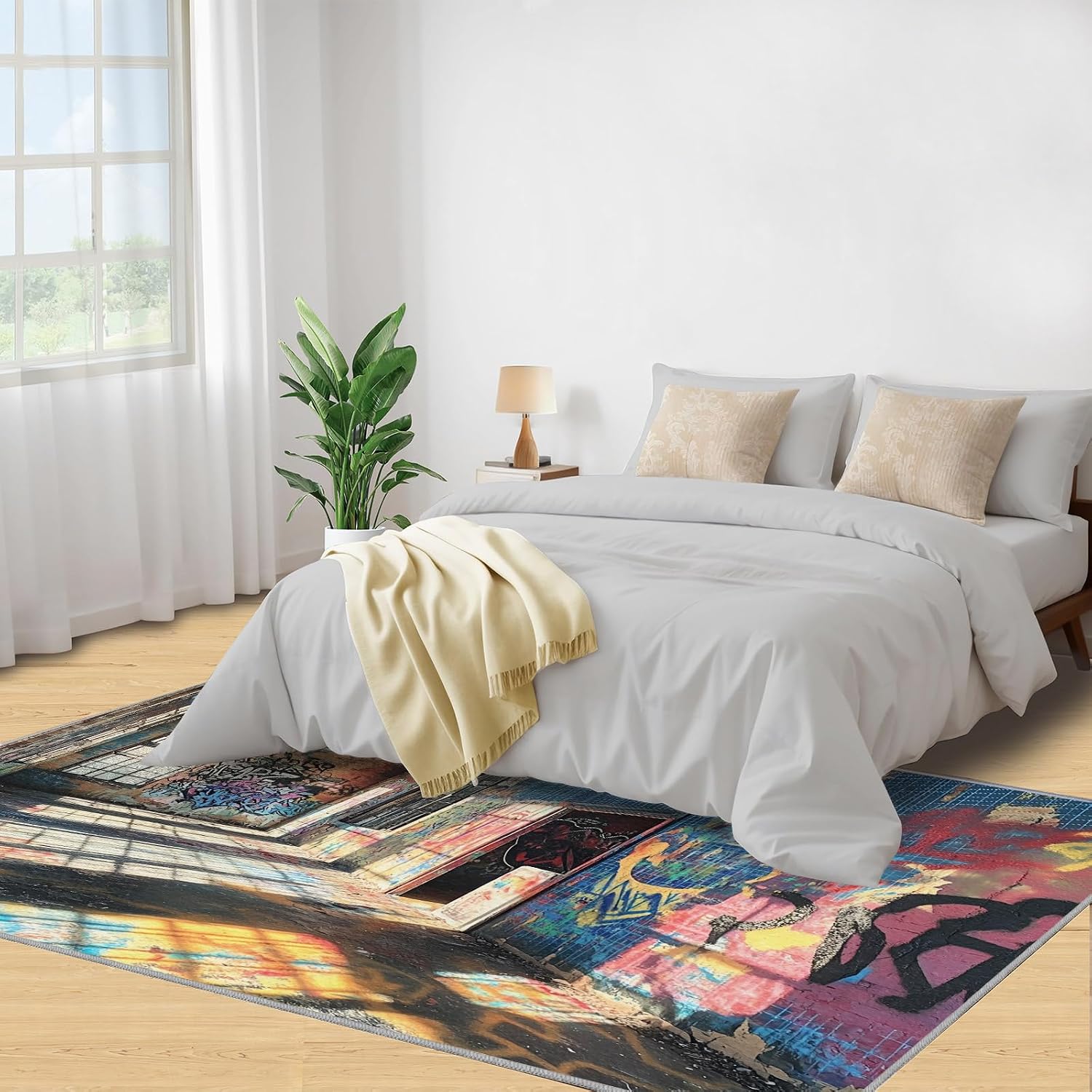 6x8 Graffiti Area Rug - Street Graffiti Large Rugs for Living Room, Ruins Scene Carpet Area Rug for Girls Bedroom Kids Room Basement Office Classroom