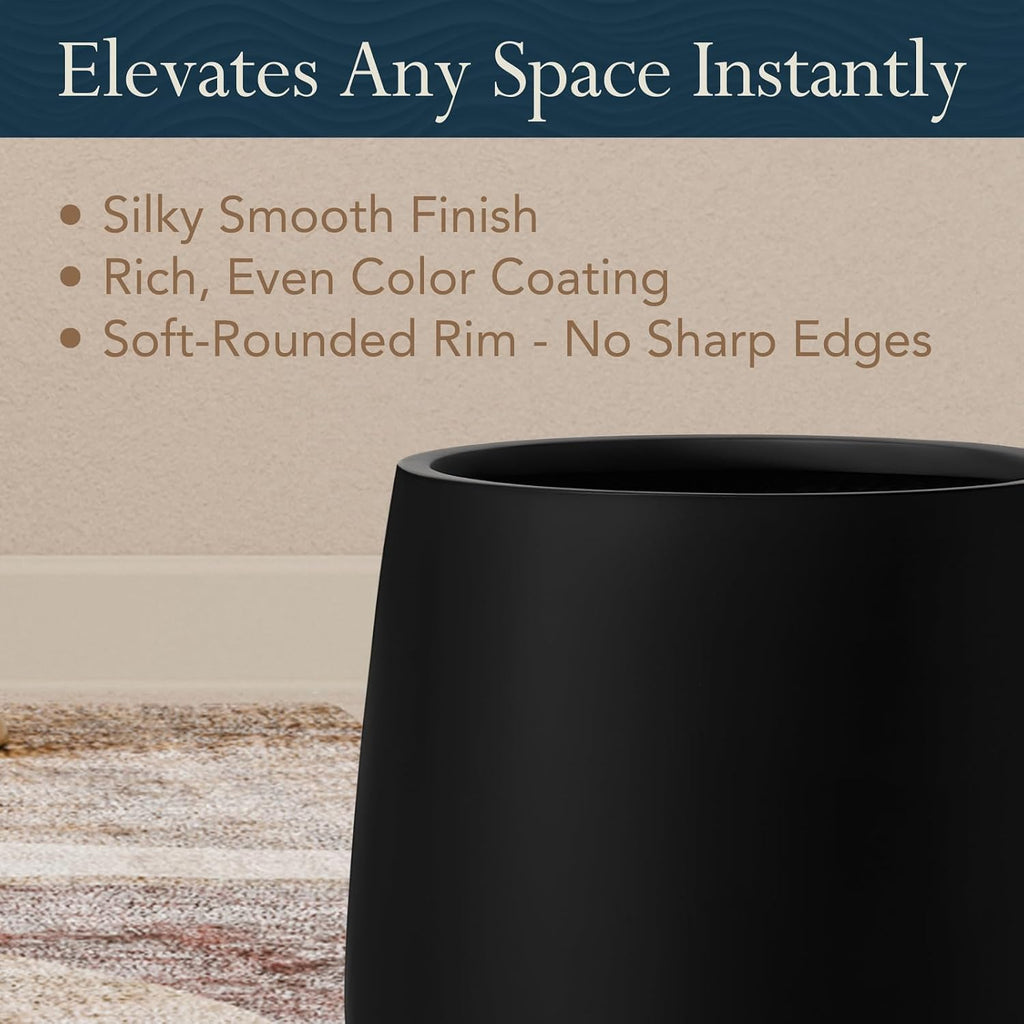 KUTE NEST 21' H x 19' D Premium Corso Fiberstone Round Planter for Outdoor & Indoor Plants, Ideal for Snake Plants, Monstera & House Plants, Included 2 Extra Coco Mats (Black, 15' Pot Opening)