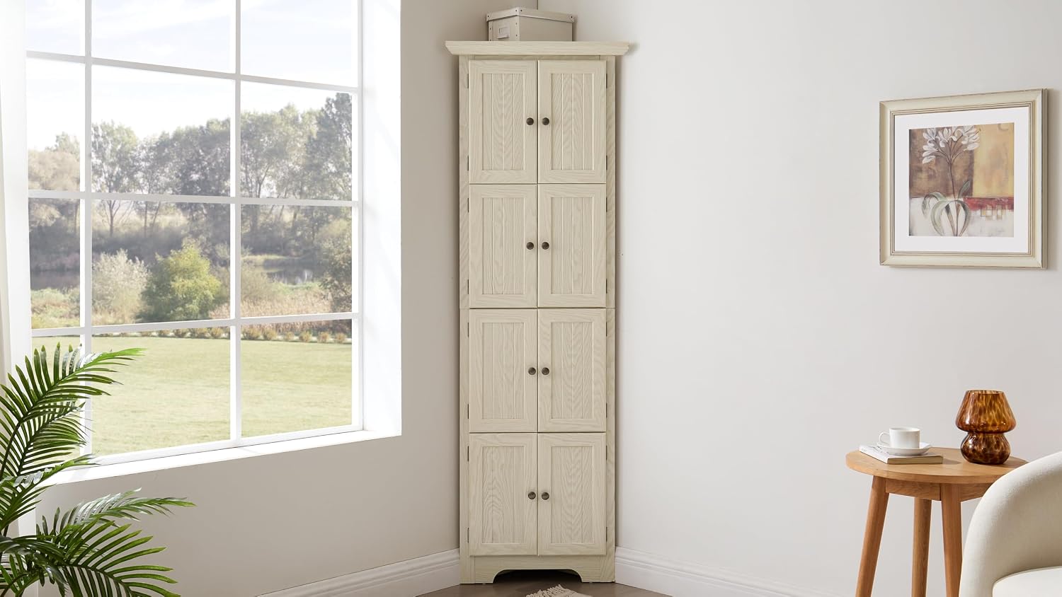 72' Sturdy Freestanding Storage Cabinet, Kitchen Storage Bakers Rack with Tiered Shelves, Utility Food Cupboard with Spacious Doors for Kitchen, Bathroom, Living Room, White