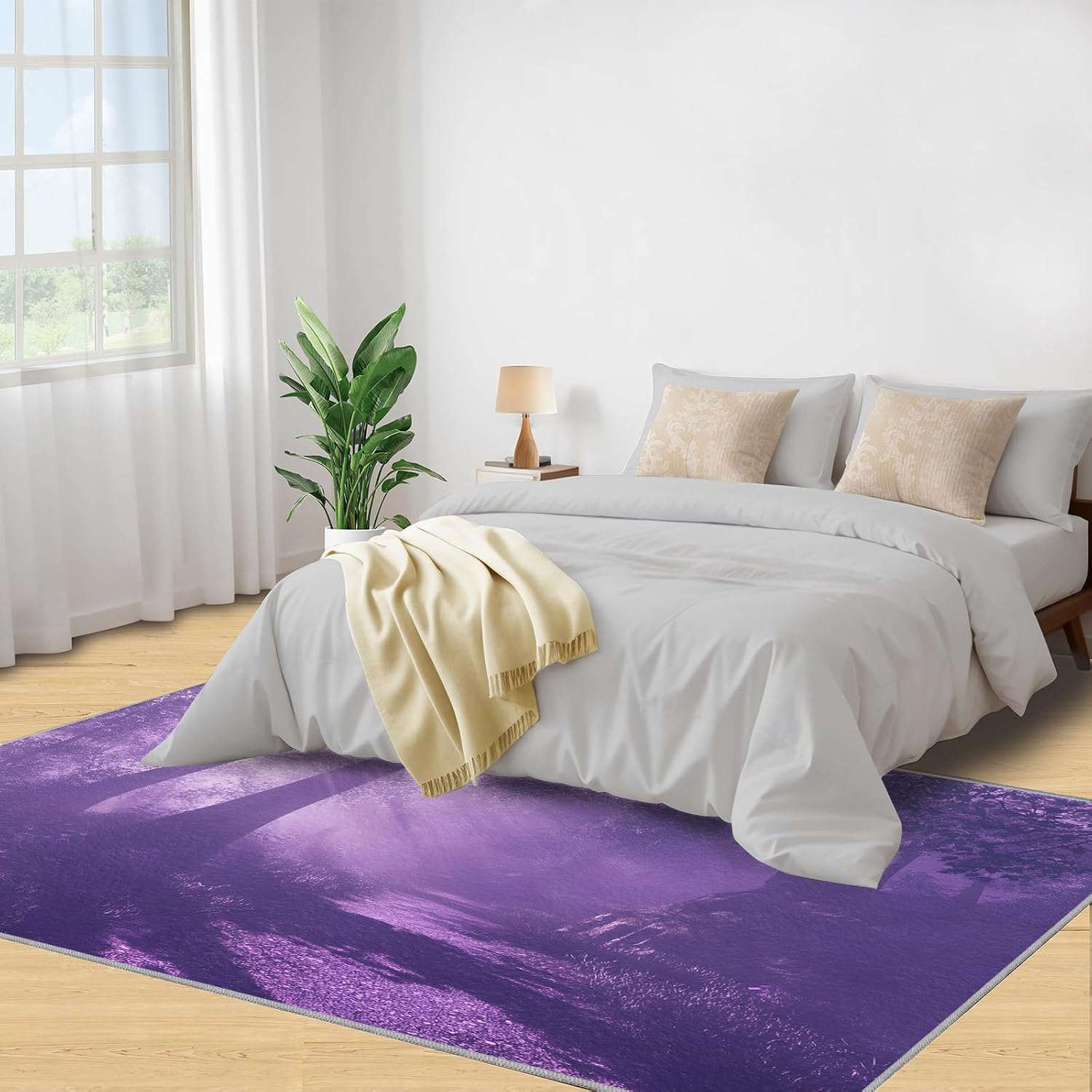 Forest Rugs for Bedroom - 6x8 Rug, Purple Forest Area Rugs for Living Room, Woodland Carpet, Landscape Washable Mat, Landscape Home Decor & Gifts