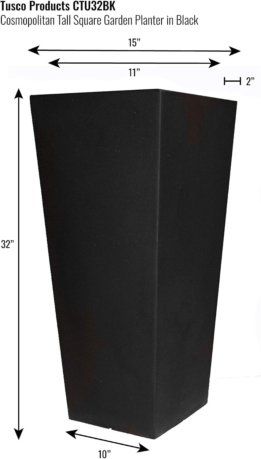 Tusco Products CTU32BK Cosmo Tall Planter, Black, 32-Inch