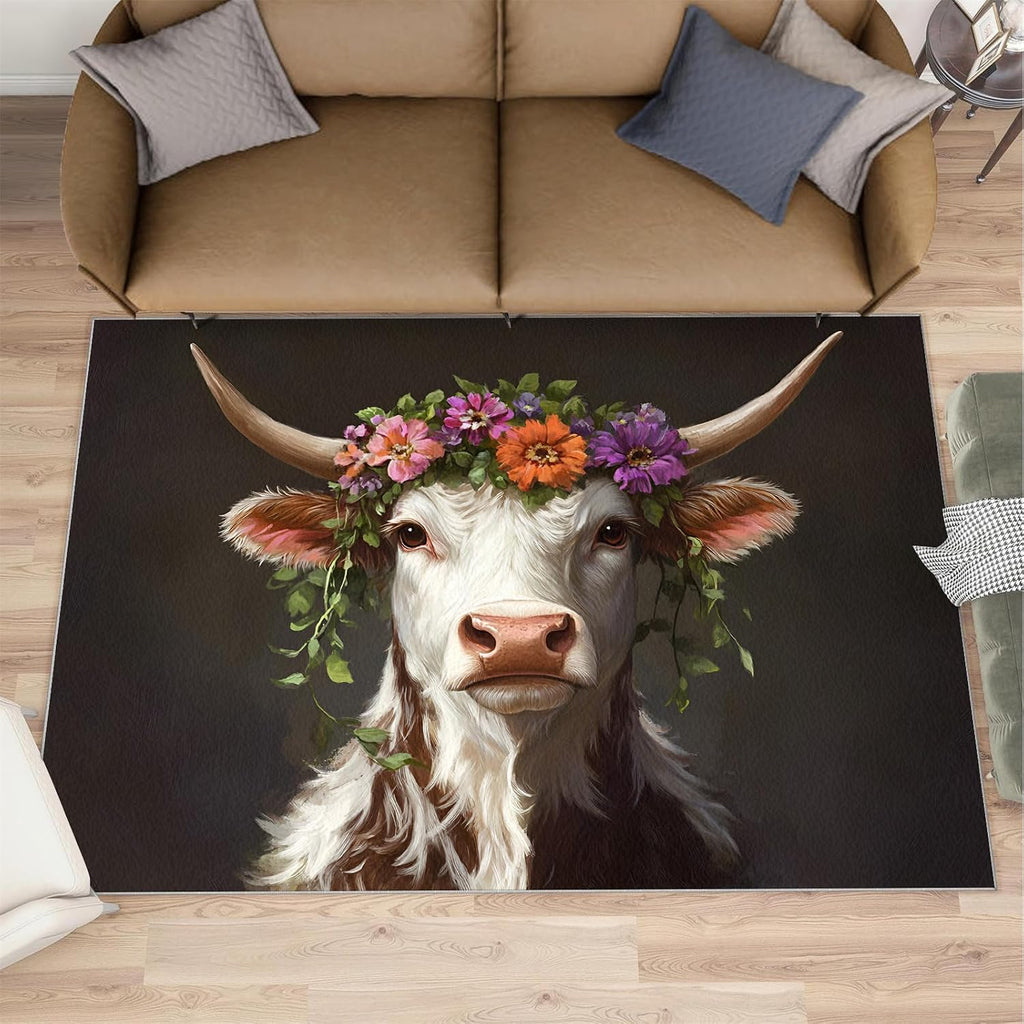 Cow Rug 6x8, Farm Cattle Rugs for Bedroom, Rural Animals Rugs for Living Room, Home Decor Area Rug, Non-Slip Machine Washable Carpet