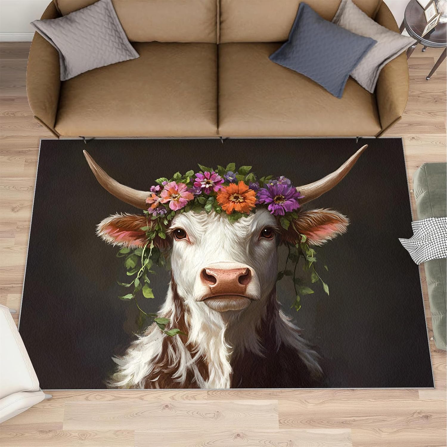 Cow Rug 6x8, Farm Cattle Rugs for Bedroom, Rural Animals Rugs for Living Room, Home Decor Area Rug, Non-Slip Machine Washable Carpet